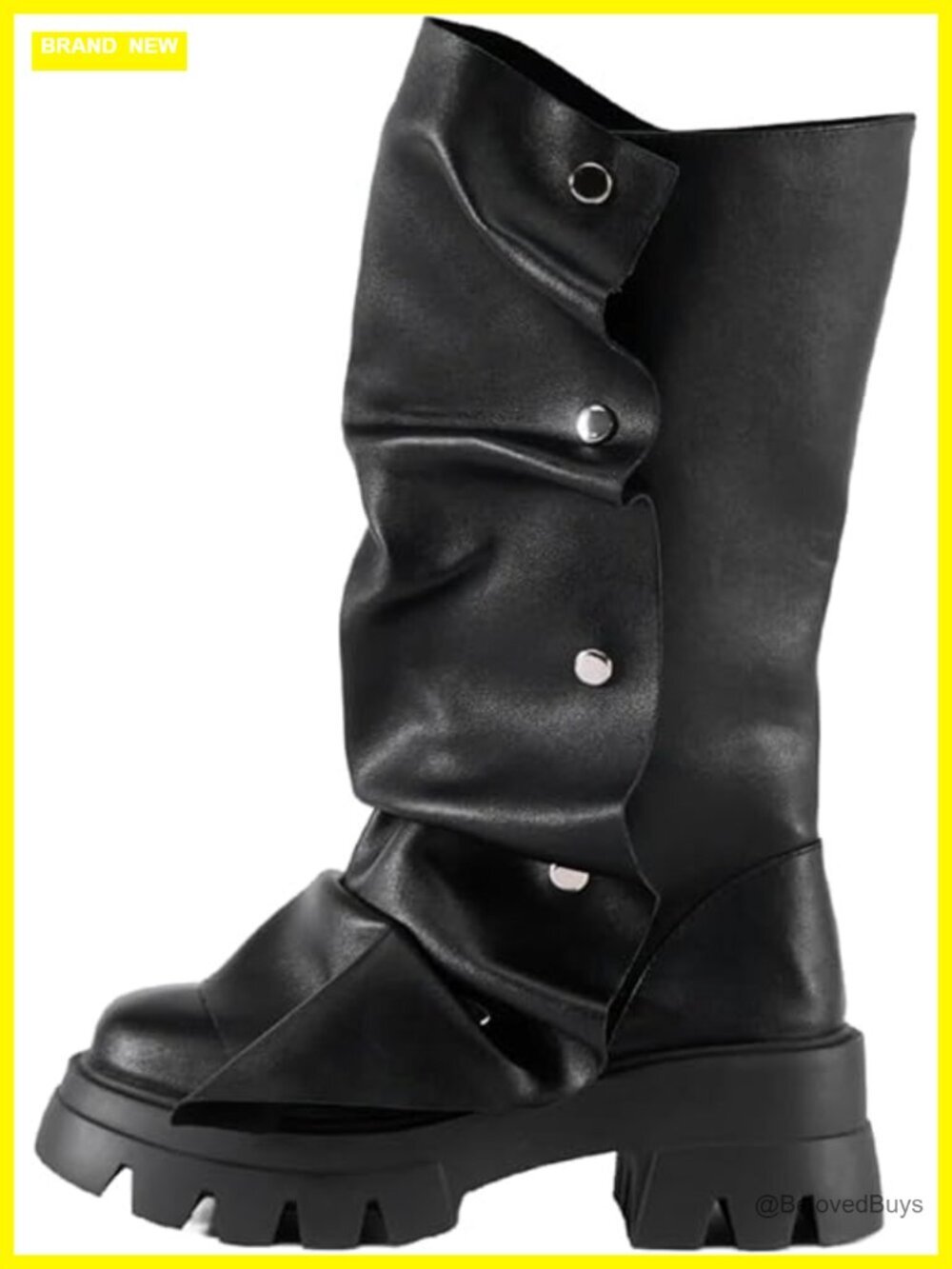 Mid Calf Block Heel Western Boots with Detachable Snap Buttons